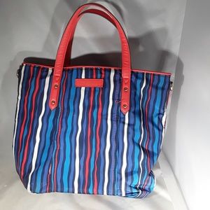 Vera Bradley Preppy Poly “Cobalt Stripe” Red White Blue Tote Bag Purse 12x14